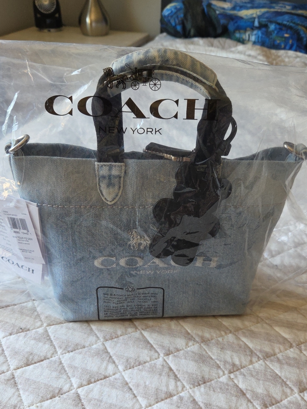 Coach Mini Tour Tote Bag In Loved Denim NWT - Picture 6 of 7